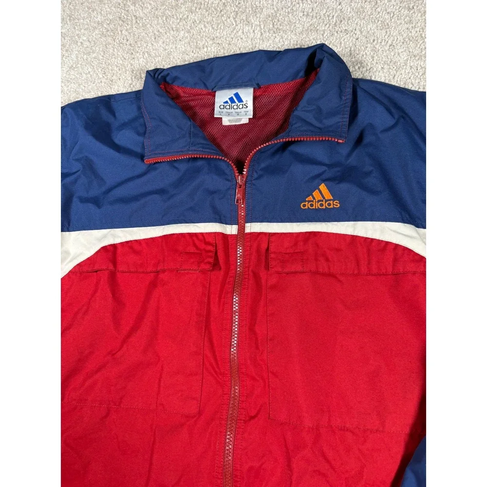 Adidas Vintage Windbreaker Jacket Mens Large Red Navy Blue Colorblock Full Zip